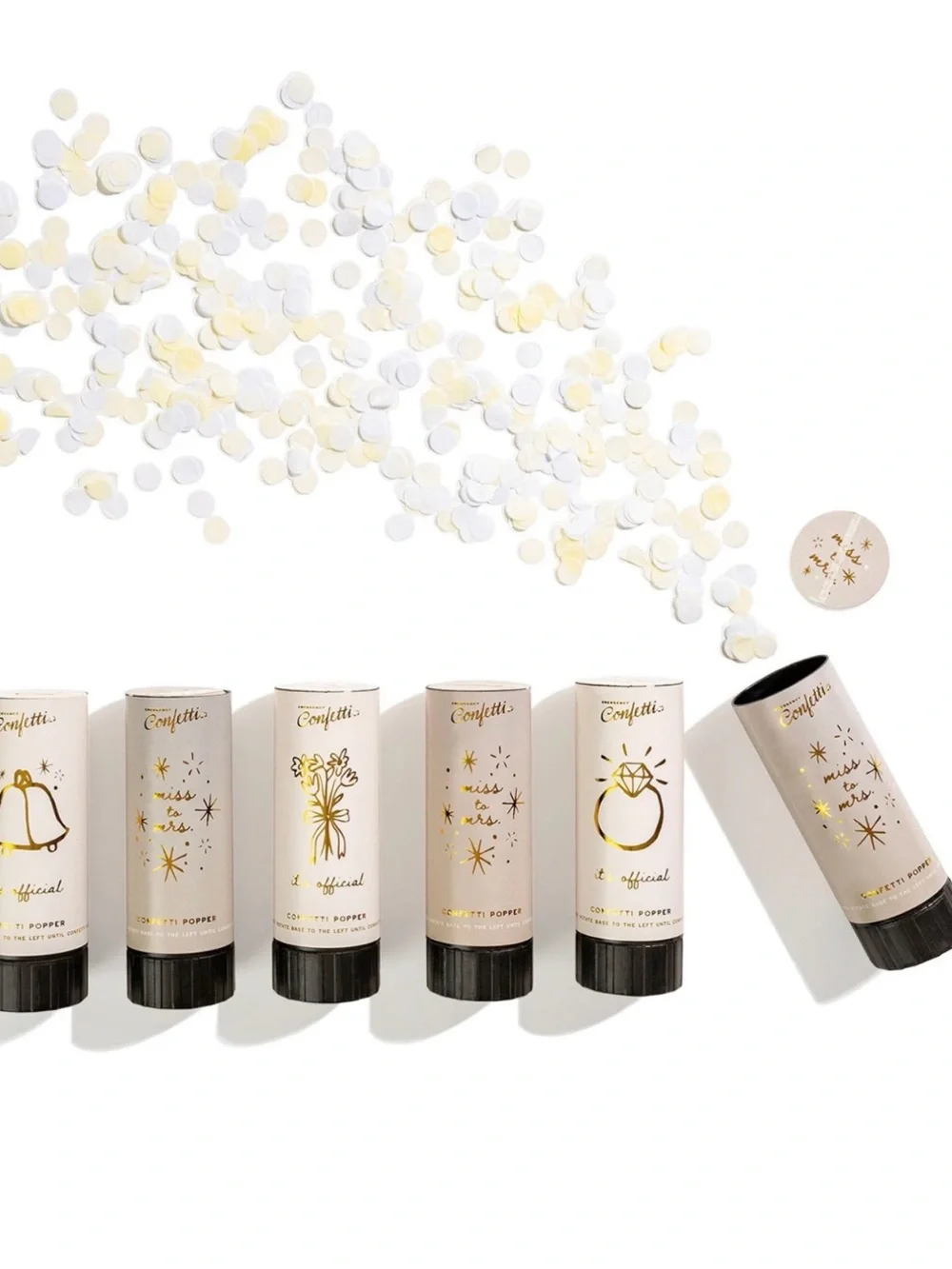 Cue the Confetti Bridal Edition Confetti Poppers - White & Gold (Set of 6) | NIB